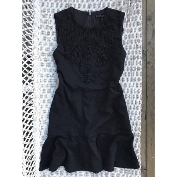 🆕NWOT•BCBGMaxAzria• Fringe Trim Flounce Hem Dress in black size S - Picture 5 of 8
